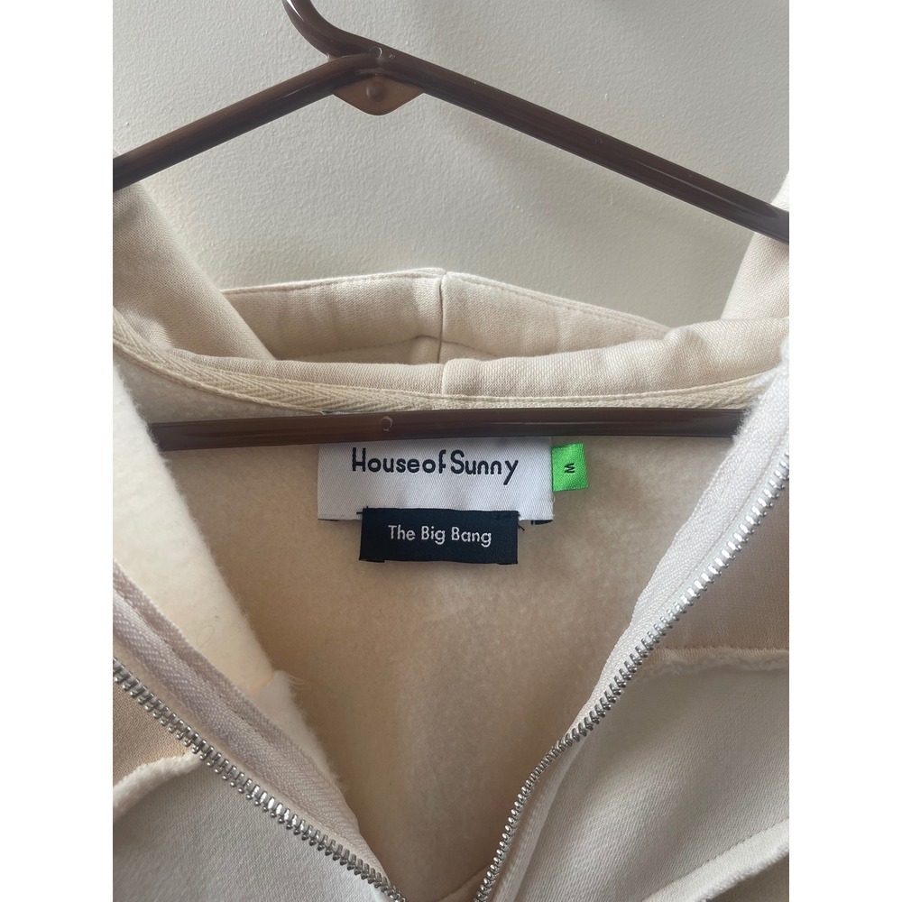 House of Sunny The Big Bang Patchwork Zip Up Hoodie Cream Beige Tan Mens M - Picture 2 of 7